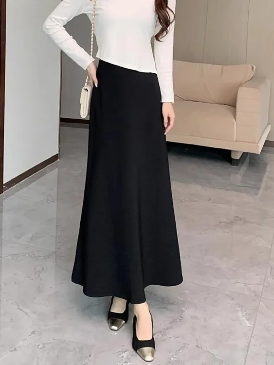 2025新款鱼尾半身裙女春夏西装裙显瘦黑色长裙小个子高级感裙子