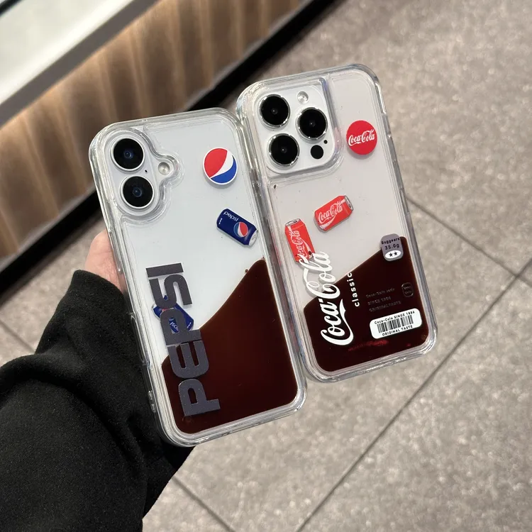莱冰漂浮可乐适用iPhone16/15promax液体流沙手机壳14透明13/12套