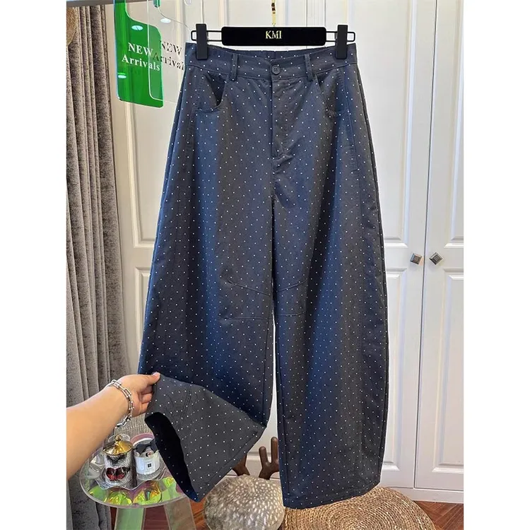 高腰波点弯刀裤女2025夏季新款设计感宽松洋气百搭阔腿裤休闲裤女