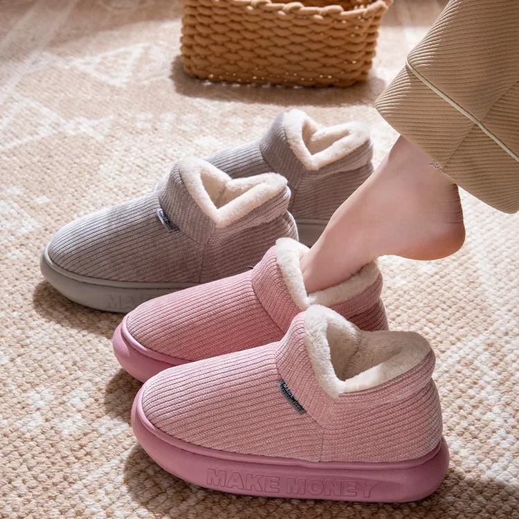 新款冬季棉鞋女士加绒加厚保暖防滑情侣家居外穿高帮包跟棉拖鞋男
