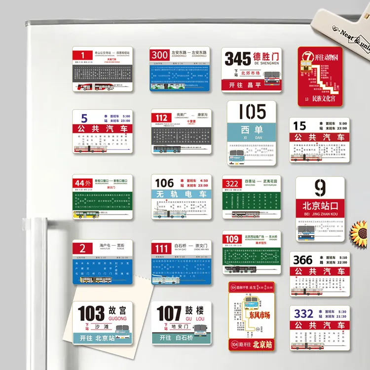 IMES会动的站牌冰箱贴北京文创金属怀旧磁贴带明信片怀旧冰箱贴