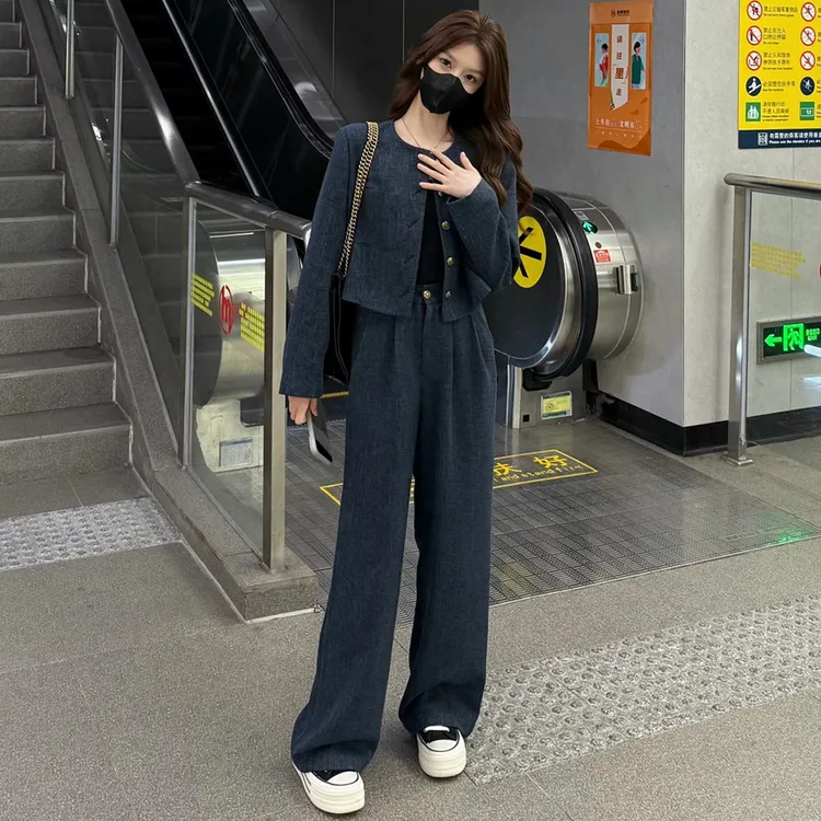 时尚套装女2025秋季新款洋气显瘦小香风短外套阔腿裤减龄两件套潮