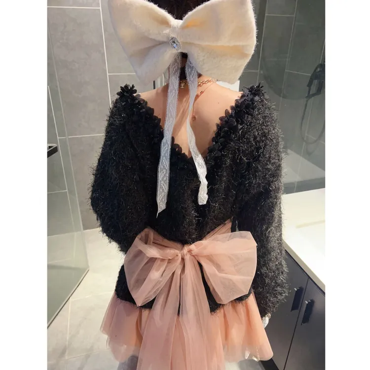 超好看大蝴蝶结毛衣纱裙女士冬季新款重工钉珠气质穿搭时尚连衣裙