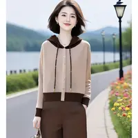 假两件时尚拼色连帽针织开衫外套