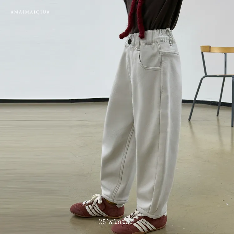 现货「麦麦秋」【衣橱必备】粗斜牛仔女中大童冬季加绒牛仔裤GD2610