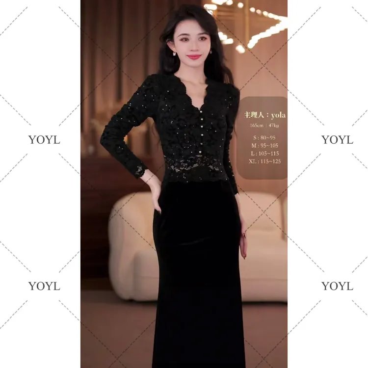 【yola定制】小妖精秋冬新款高级法式气质显瘦鱼尾连衣裙-YL50531