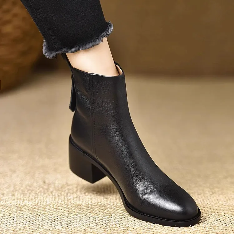 非它莫属~高级感短靴女中跟新款冬季短筒粗跟及裸靴加绒切尔西靴