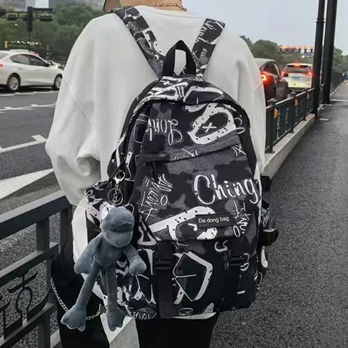 【奥莱撤柜】潮牌双肩包男 ins潮酷大容量涂鸦背包男士休闲大学生书
