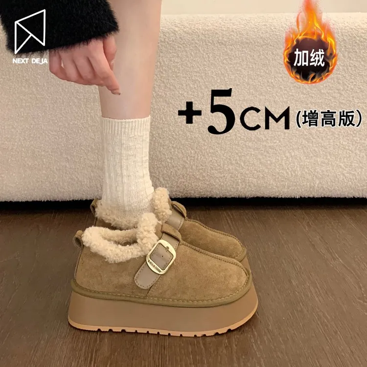 厚底加绒加厚勃肯鞋女2025新款冬季一脚蹬雪地靴毛毛棉鞋乐福鞋子