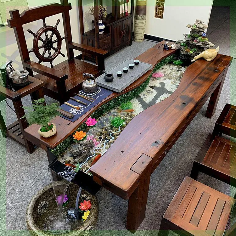 景观高档高山流水茶桌山水泡茶桌椅组合套装办公室茶桌一体一整套