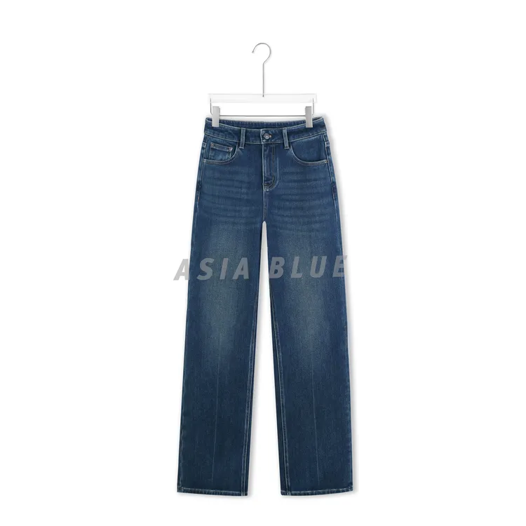 【ASIA BLUE】·简直·冬季四面弹加绒保暖窄版拖地直筒牛仔裤YW90329