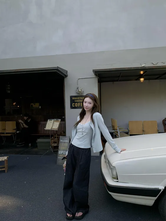 早秋时尚新款气质性感内搭休闲慵懒风开衫高腰直筒显瘦长裤女套装