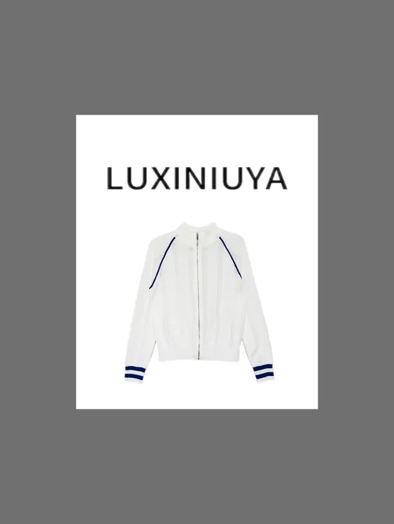 【LUXINIUYA】羊毛混纺miu系竖条纹拉链上衣外套#QDS057