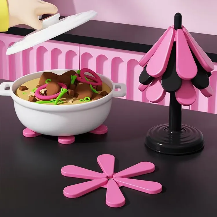 圣诞树防烫垫隔热垫硅胶材质创意耐高温简约设计可折叠时尚餐桌装