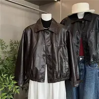 妮子严选显瘦百搭翻领洋气款气质皮衣外套2508
