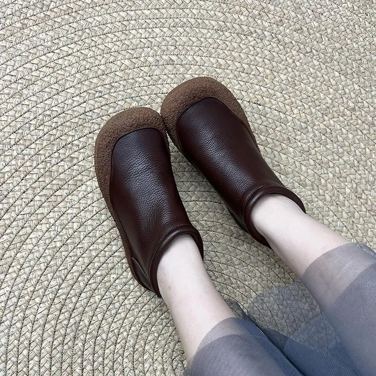老爹鞋女轻便软底超轻 2025年秋冬新款 脚环包头平底短靴头层牛皮