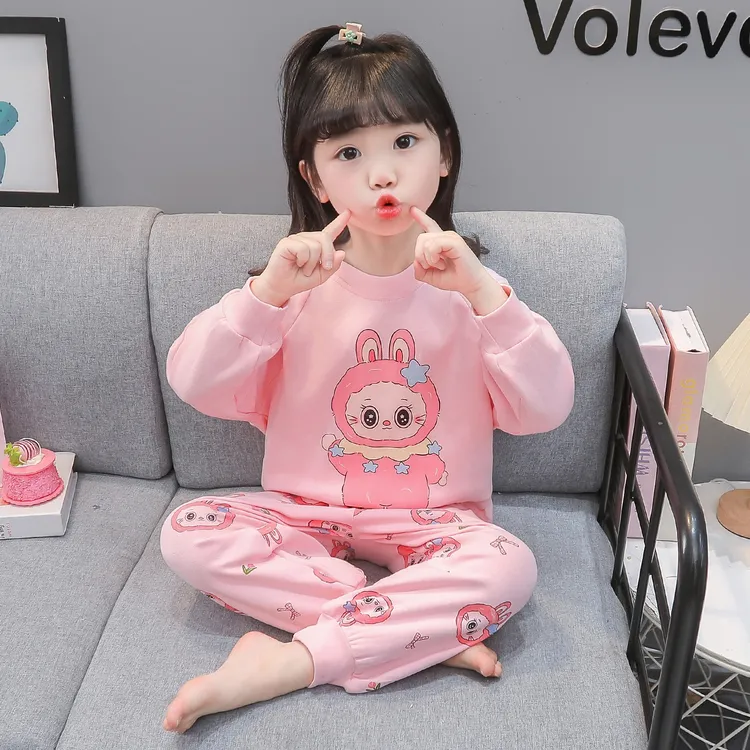 女童睡衣春秋款纯棉套装儿童拉布布卡通薄款a类小童女宝宝家居服