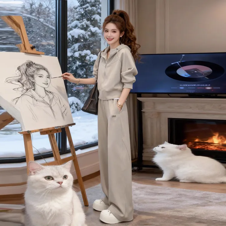 高级感休闲运动套装女秋冬季2025时尚洋气拉链连帽卫衣两件套显瘦