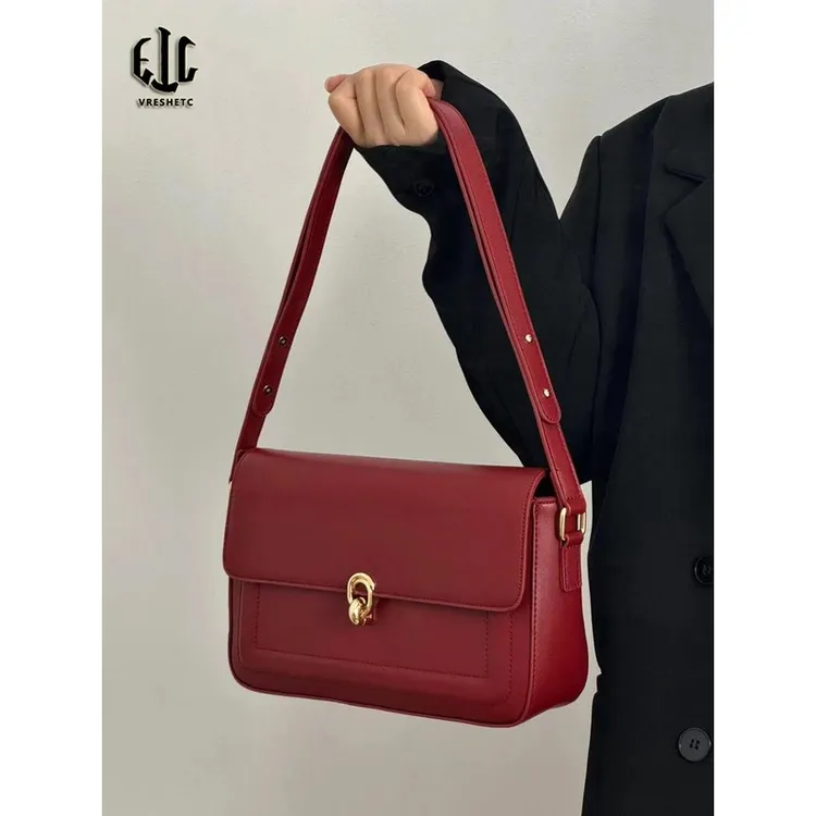 法式红色包包女通勤腋下小方包法棍包新娘结婚包高级感单肩斜挎包