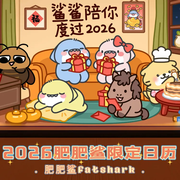 肥肥鲨2026年鲨鲨新年原创设计创意摆件加厚可爱挂件挂历正版日历