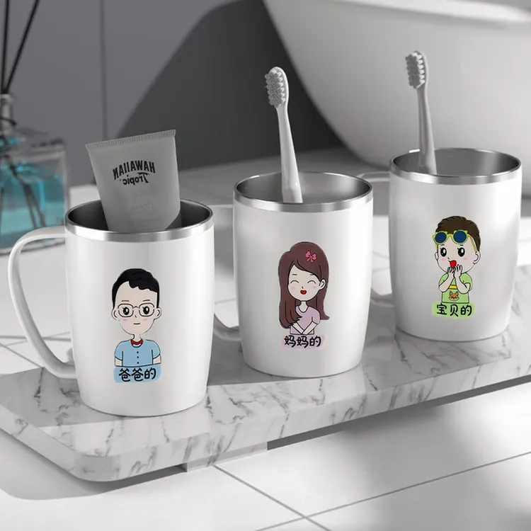 防霉漱口杯子手柄情侣洗漱杯亲子漱口杯一家三四口不锈钢防摔水杯