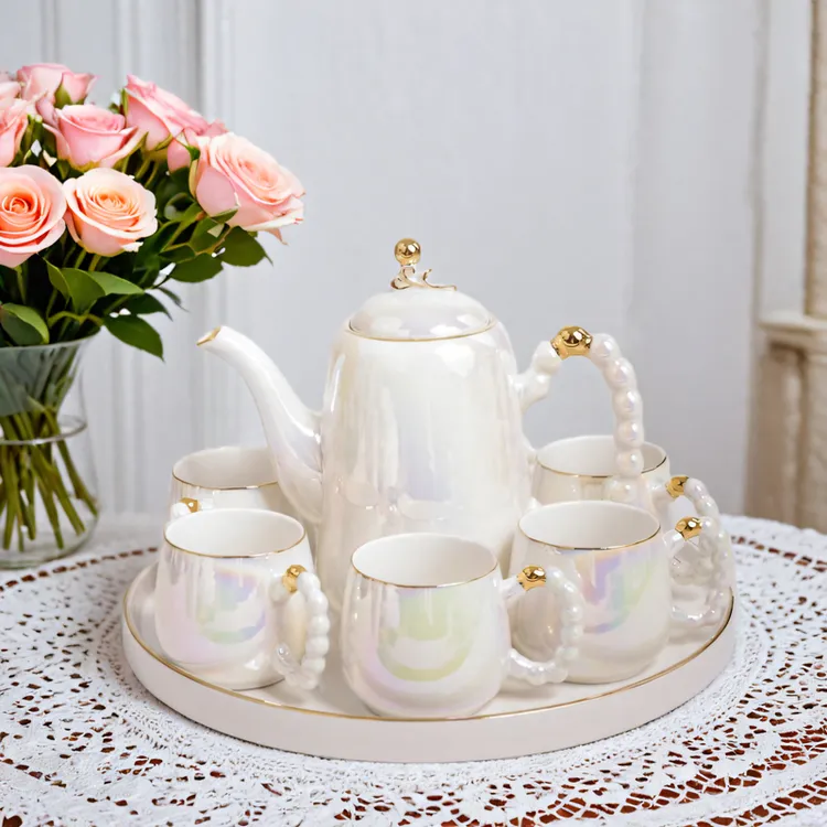 轻奢珍珠陶瓷创意水具家用茶具套装耐热杯壶冷水壶喝水杯结婚送礼