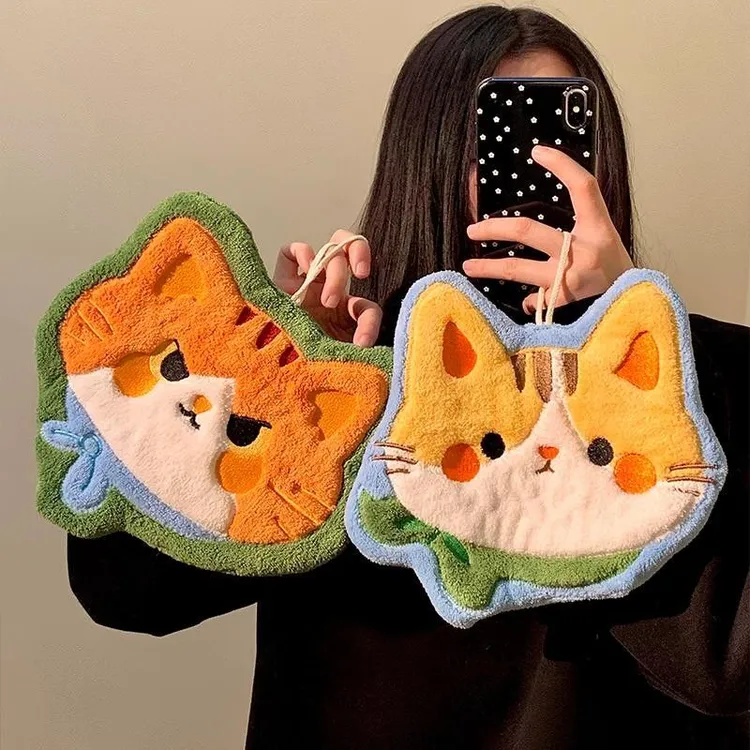 可爱猫咪擦手巾儿童家用厨房卫生间卡通擦手擦脚速干吸水毛巾女TJ