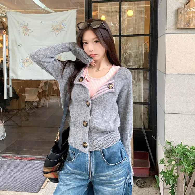 复古针织开衫毛衣外套女内搭刺绣吊带背心套装  Z 9839#