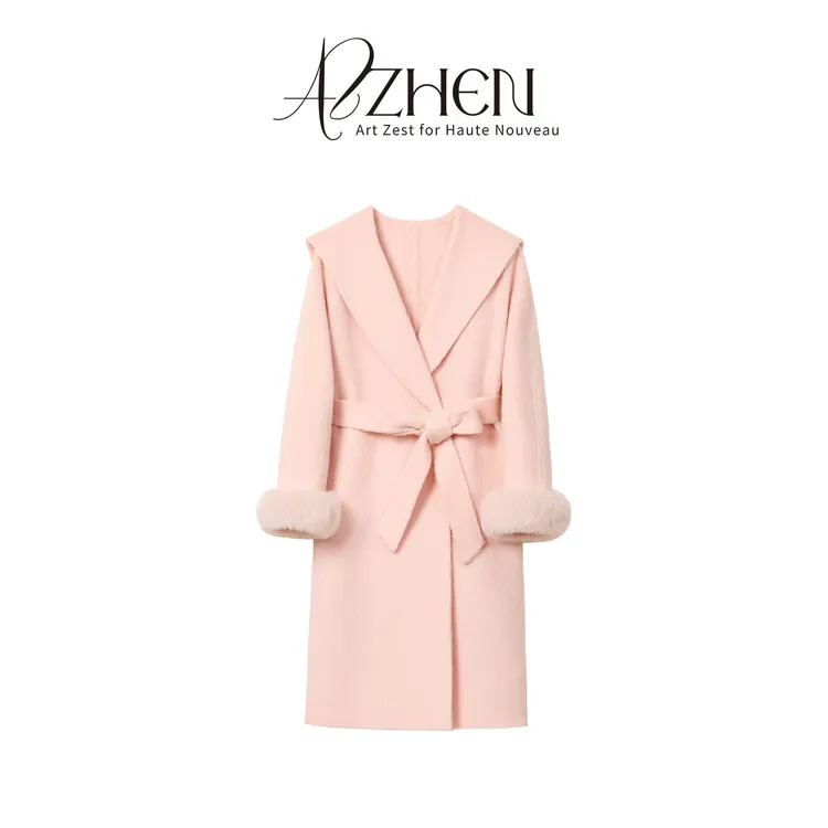 AZZHEN【柔雾暖茶】 苏力羊驼毛羊毛系带甜心暖袍大衣AZ5PMD10