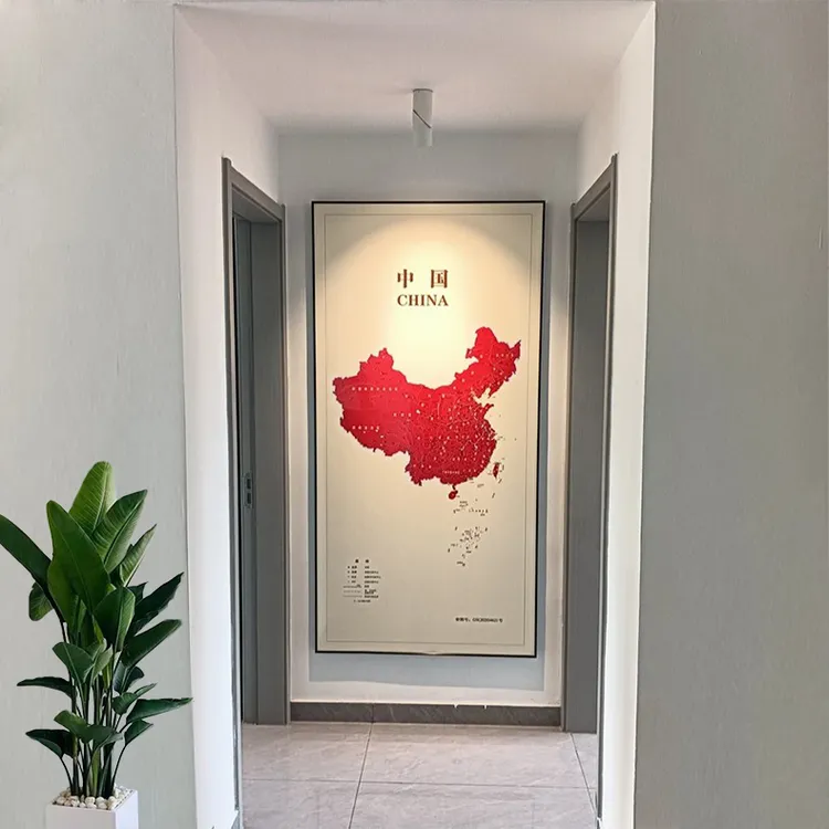 中国地图玄关画高透高亮竖版地图办公室装饰画客厅入户玄关装饰画
