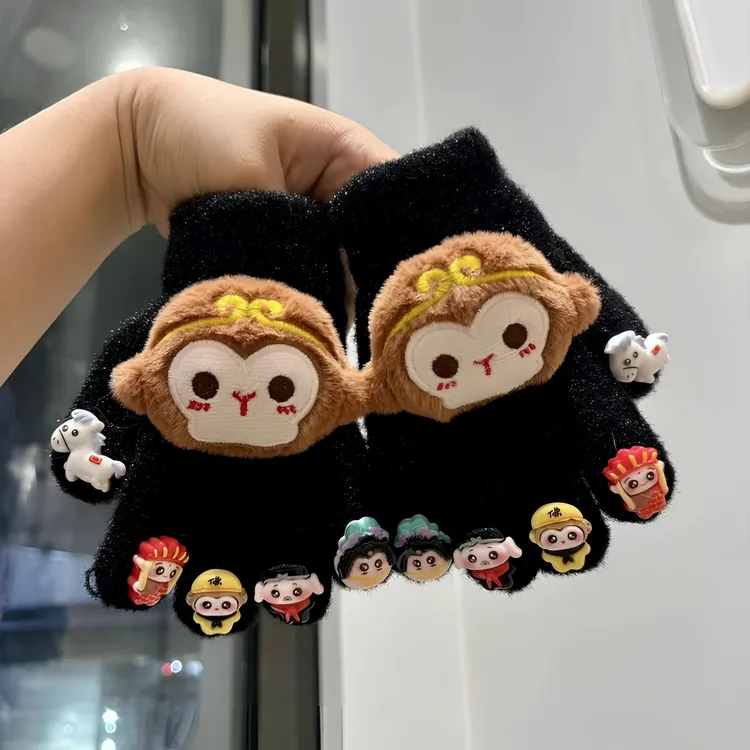 儿童孙悟空手套男童秋冬季新款2024五指套加绒保暖御寒分指手套萌