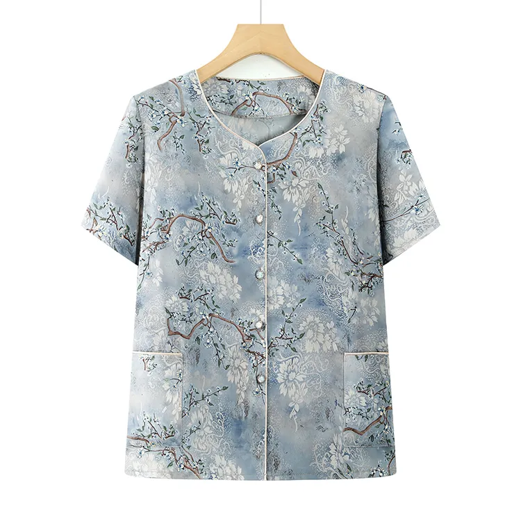 中老年人夏装上衣奶奶2025新款衬衫女妈妈开衫T恤老人太太衣服