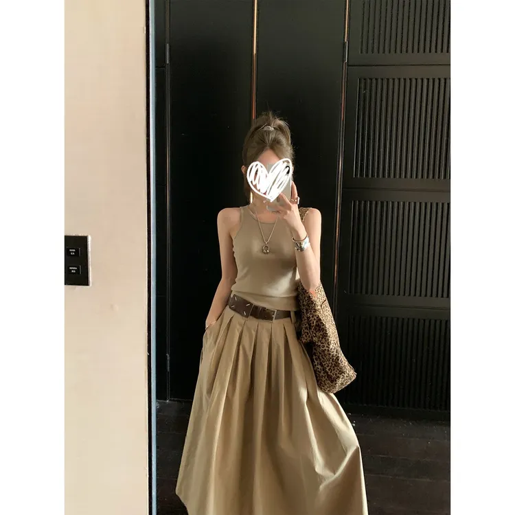 【高知千金】气质简约无袖背心大摆长裙两件套女夏季半身裙知性套装