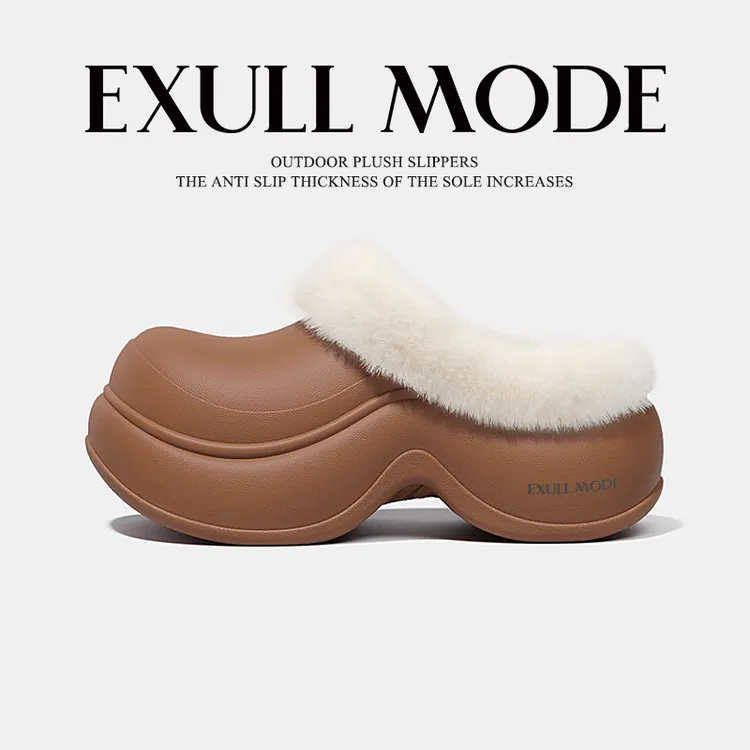 EXULL/依思Q冬季女鞋防水防滑毛绒保暖包头棉拖鞋美式休闲鞋子