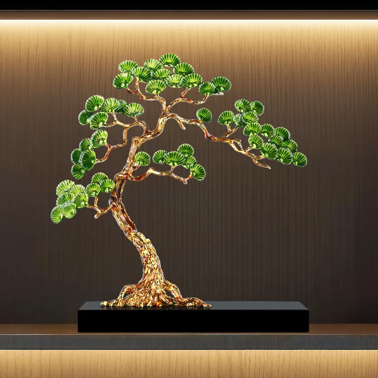 客厅展示柜摆件迎客松珐琅彩工艺品乔迁新居办公室新中式装饰送礼