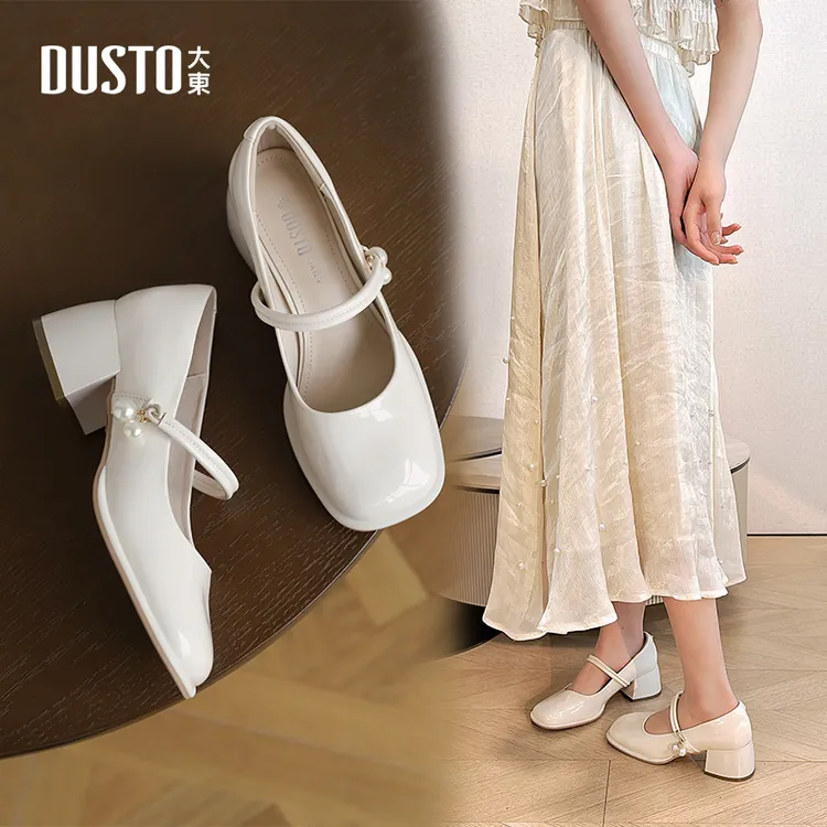 大东玛丽珍女鞋2025秋冬新款时尚百搭单鞋方头中跟浅口鞋子女0605