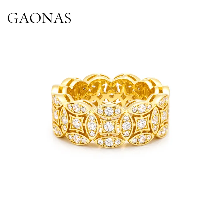 GAONAS 镀K金合成锆石戒指 日进斗金 时尚金色钱币戒指11645JGO