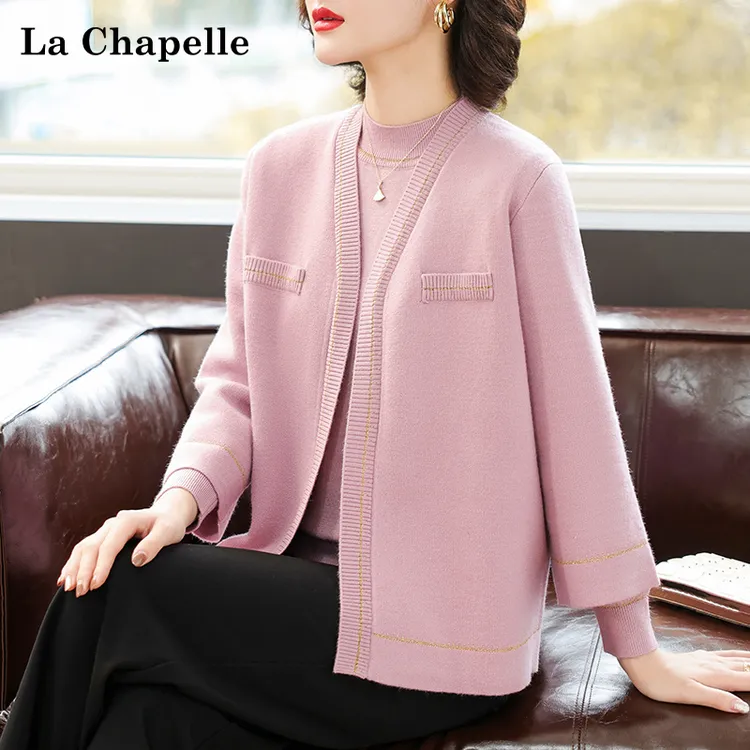 拉夏贝尔妈妈秋装套装阔太太开衫外套中老年女春秋长袖上衣两件套