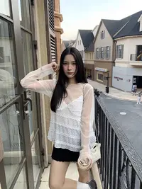 ONEXH·2025秋冬温柔纯欲两件套上衣打揽木耳边吊带+长袖网纱上衣