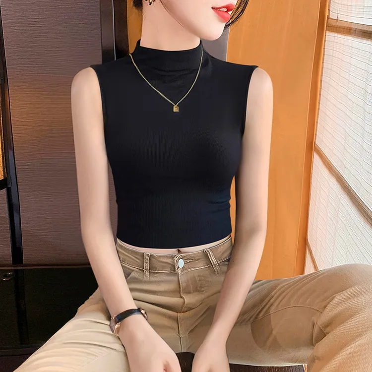 半高领无袖背心女2025年新款春夏爆款百搭修身外穿打底衫内搭上衣
