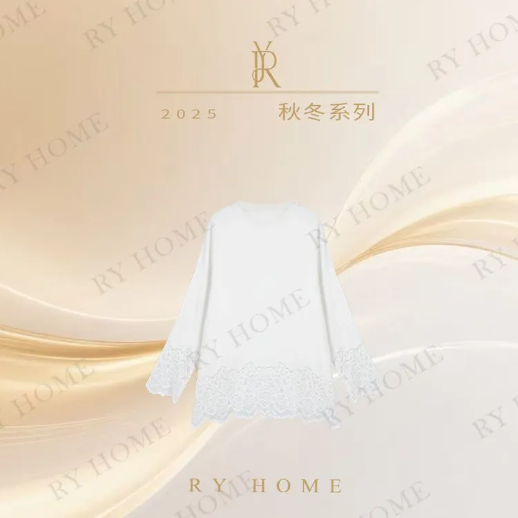 【容雨RYHOME】慕斯绒定位花蕾丝边加绒大版T恤253T2191