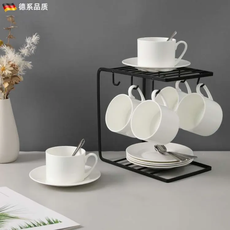 德国欧式骨瓷纯白咖啡杯碟陶瓷咖啡器具咖啡杯套装带架子定制印字