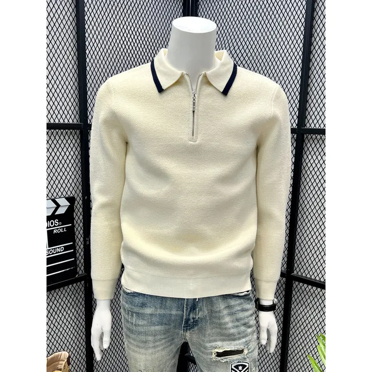 高品质针织POLO衫男翻领毛衣针织衫厚款撞色休闲男士简约修身男装
