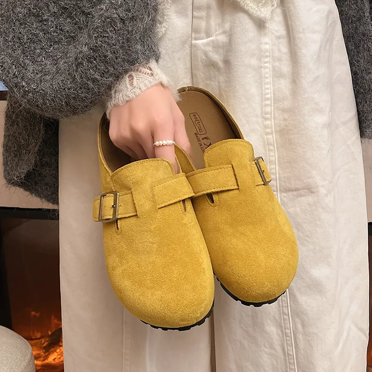 厚底勃肯鞋女鞋子2025新款春秋外穿一脚蹬懒人穆勒博肯包头半拖鞋