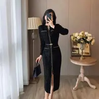 长裙常规中长裙黑色修身显瘦秋冬秋季连衣裙气质套头Y0095