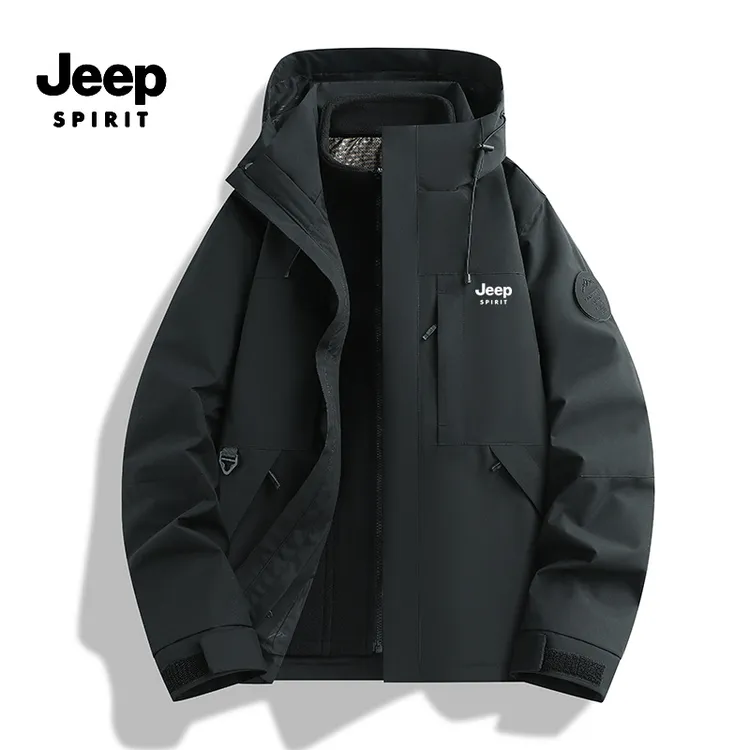 JEEPSPIRIT秋冬季新款户外休闲可拆卸两件套冲锋衣防风保暖外套