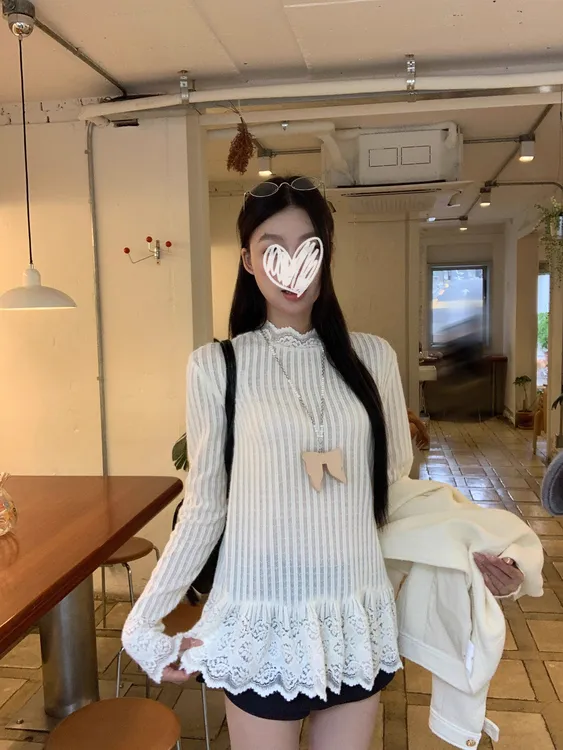 长袖t恤女2025新款秋季打底衫气质蕾丝韩系慵懒松弛感法式上衣