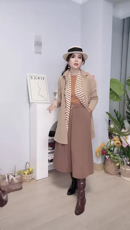 【现货】半身裙中长版高腰显瘦咖啡色伞裙女2025新款秋休闲 色a字裙