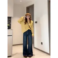 【小爽小个子】秋季新款高腰显瘦微喇设计感复古牛仔裤-YJ8212