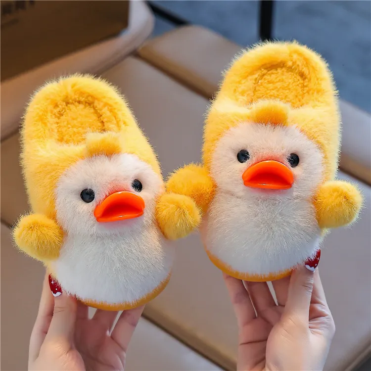 2025新款儿童棉拖鞋卡通可爱小鸭子棉拖鞋宝宝室内加绒厚底棉鞋zw